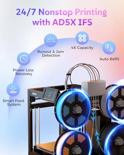 پرینتر سه بعدی چندرنگ FLASHFORGE مدل AD5X – سرعت فوق‌العاده و دقت صنعتی — تصویر ۴