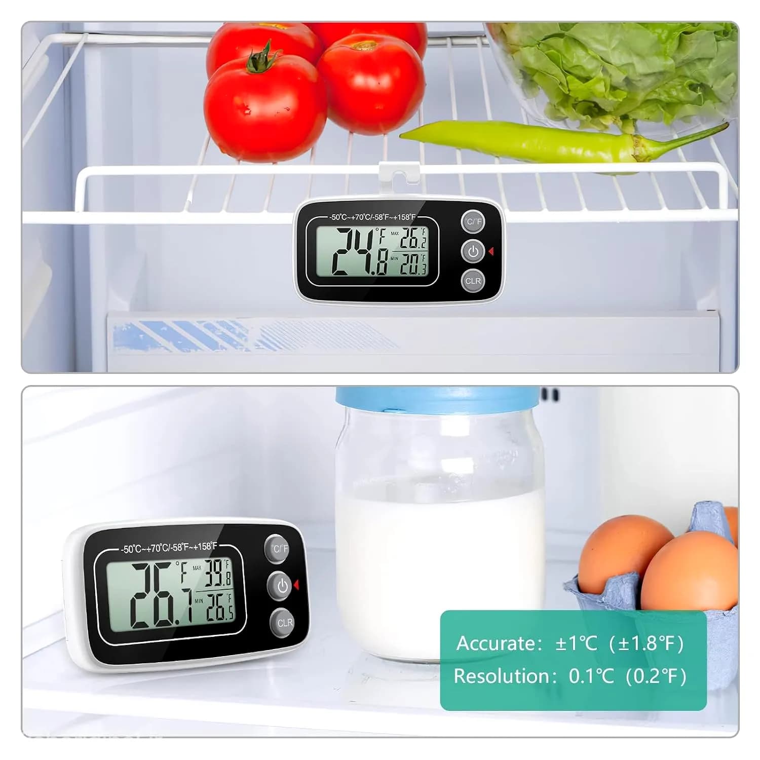 دماسنج دیجیتال یخچال و فریزر و منزل KASTWAVE با صفحه نمایش LCD — تصویر ۳