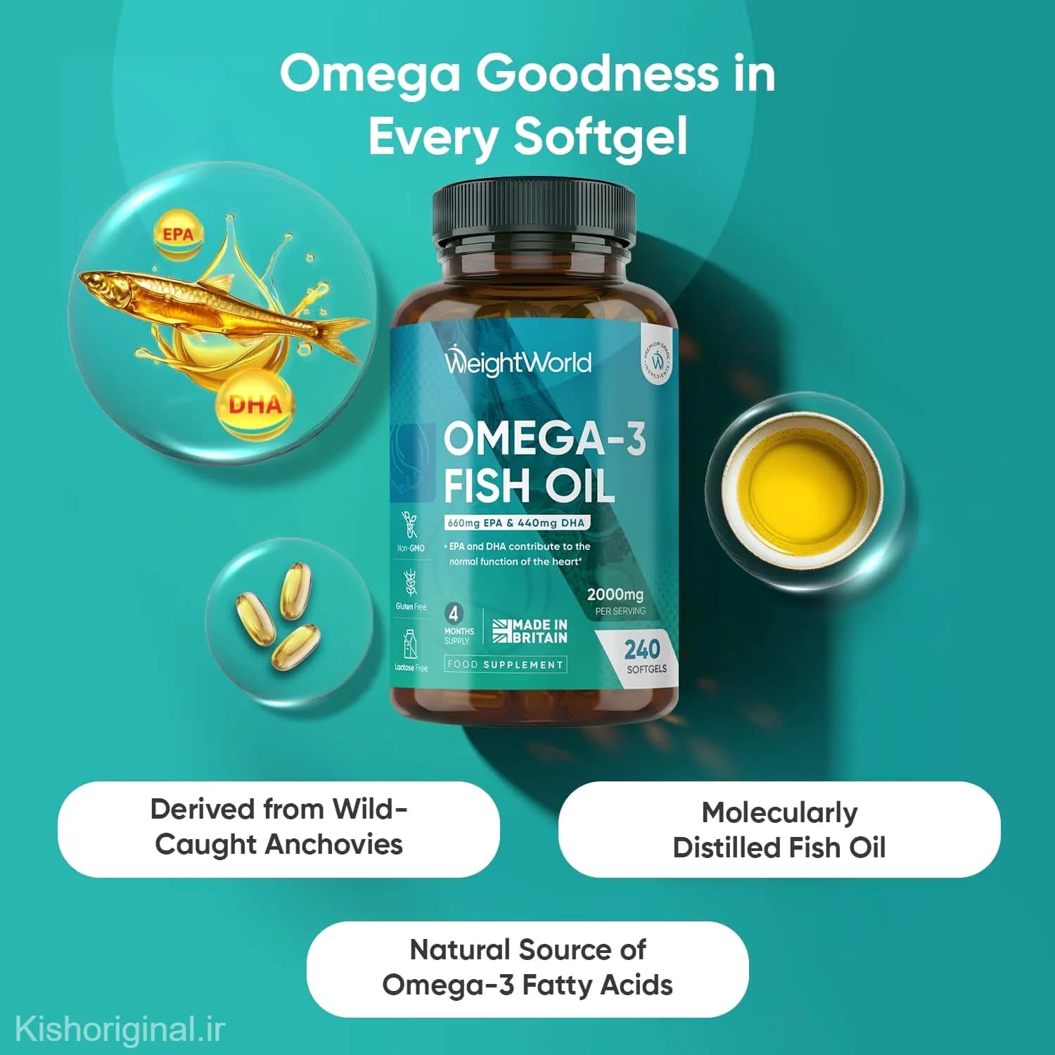 مکمل امگا ۳ (WeightWorld) حاوی روغن ماهی ۲۰۰۰ میلی‌گرم – (۴ ماه مصرف)