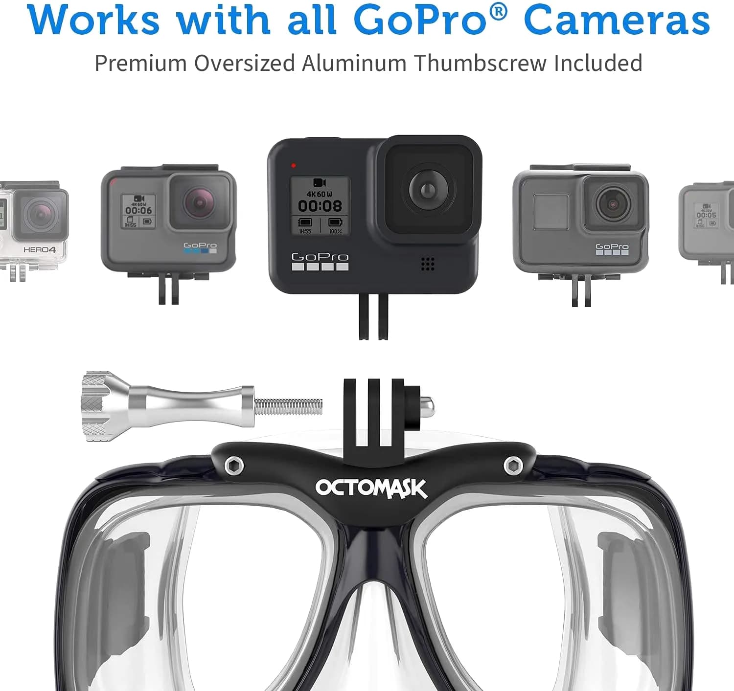 ماسک غواصی OCTOMASK با پایه اتصال دوربین گوپرو (GoPro) — تصویر ۲
