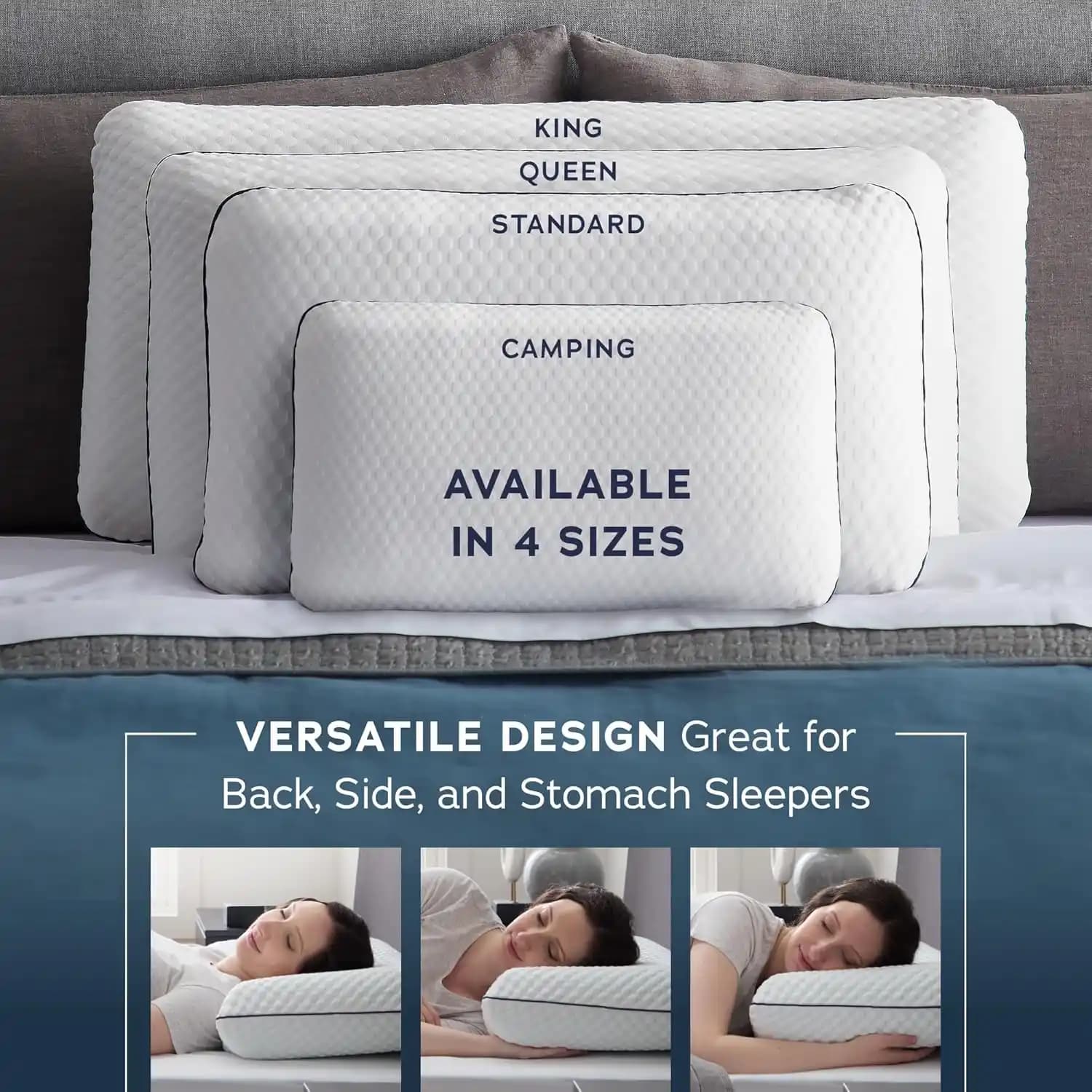 بالش طبی Weekender Ventilated Gel Memory Foam Pillow – مخصوص دیسک گردن و گردن درد — تصویر ۴