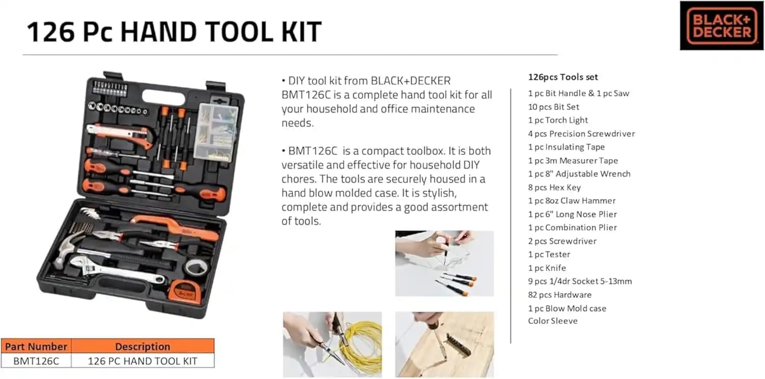 جعبه ابزار حرفه ای 126 عددی BLACK+DECKER خانگی،اداری،صنعتی — تصویر ۵