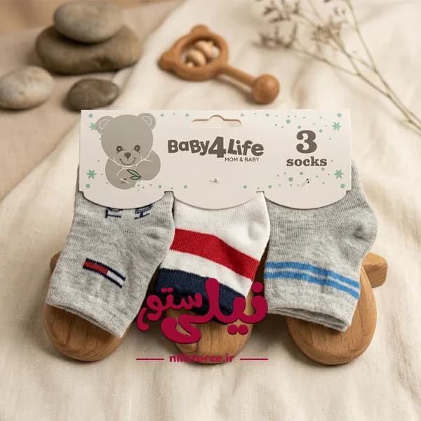 جوراب نوزادی ساق کوتاه 0 تا 6 ماه سه جفتی طرح Tommy بیبی فورلایف Baby4life