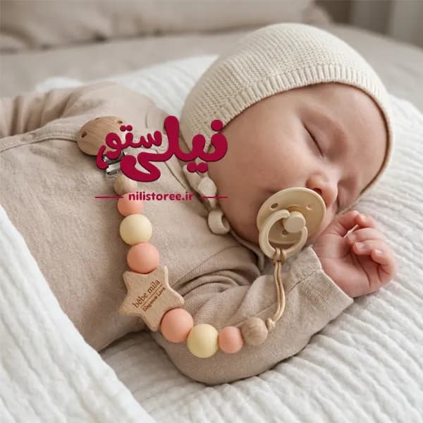 بند پستانک مهره ای سیلیکونی طرح ستاره برند ب ب میلا bebe mila — تصویر ۲