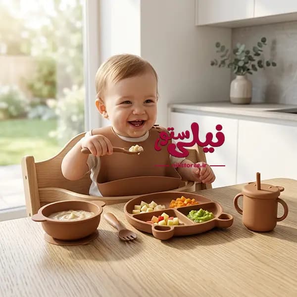 ست ظرف غذا نوزاد سیلیکونی 7 تکه طرح خرس کوچک