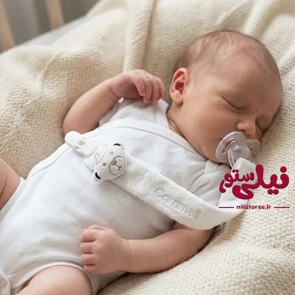 بند پستانک نوزاد طرح خرس سفید برند کارامل Caramell