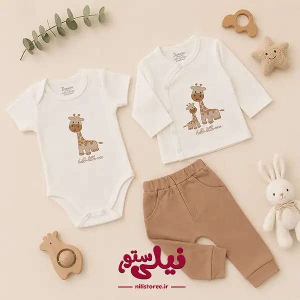 ست 19 تیکه جعبه ای نوزادی طرح زرافه برند دانالو danaloo کد 626 — تصویر ۳