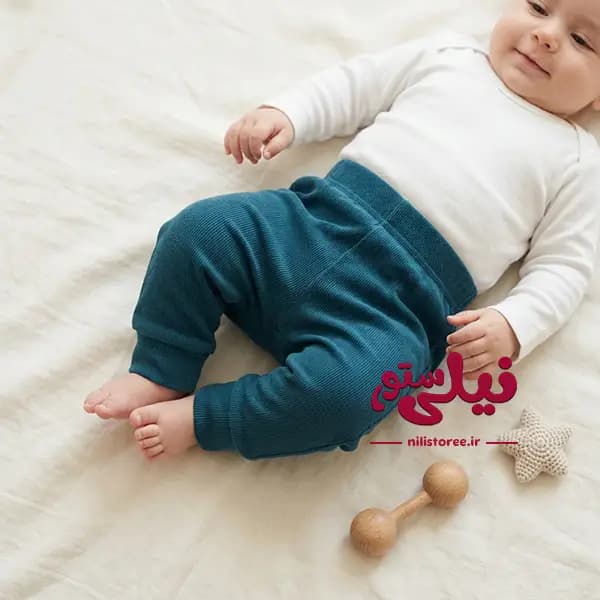 شلوار نوزاد طرح کبریتی رنگ سرمه ای روشن آدمک