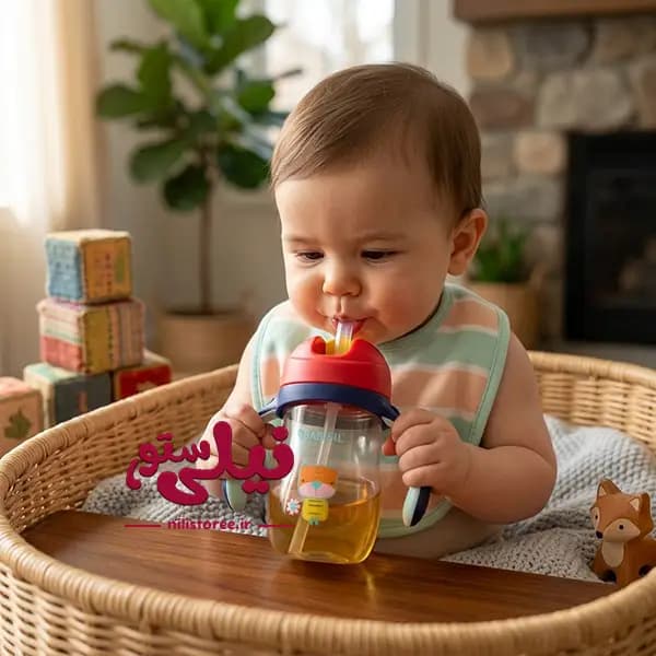 لیوان آبمیوه خوری نوزاد 240 میل طرح گربه برند بیبی سیل Babysil