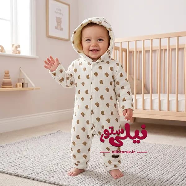 سرهمی نوزاد اورال موسیلین طرح خرس گوش قلب برند مون بیبی Moon baby کد 9000