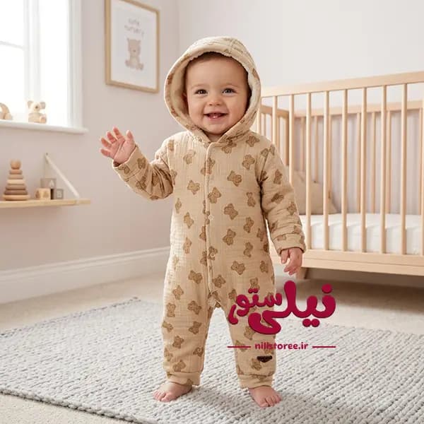 سرهمی نوزاد اورال موسیلین طرح خرس برند مون ببیبی Moon baby کد 9000