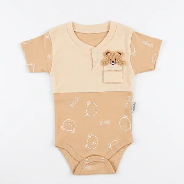 زیردکمه آستین کوتاه نوزاد طرح خرس کرم برند مون بیبی Moon baby — تصویر ۲