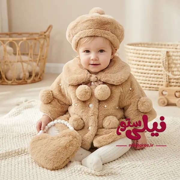 شنل دخترانه خزدار برند پاسارگاد Pasargad رنگ نسکافه ای کد 1715