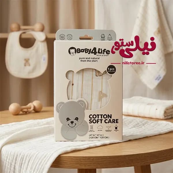 خشک کن دورپیچ موسیلین نوزاد طرح هاپو برند بیبی فورلایف Baby4life — تصویر ۲