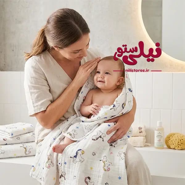 خشک کن دورپیچ موسیلین نوزاد طرح اسب برند بیبی فورلایف Baby4life