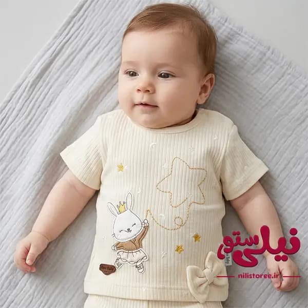 بلوز آستین کوتاه نوزاد طرح بانی برند مون بیبی Moon baby