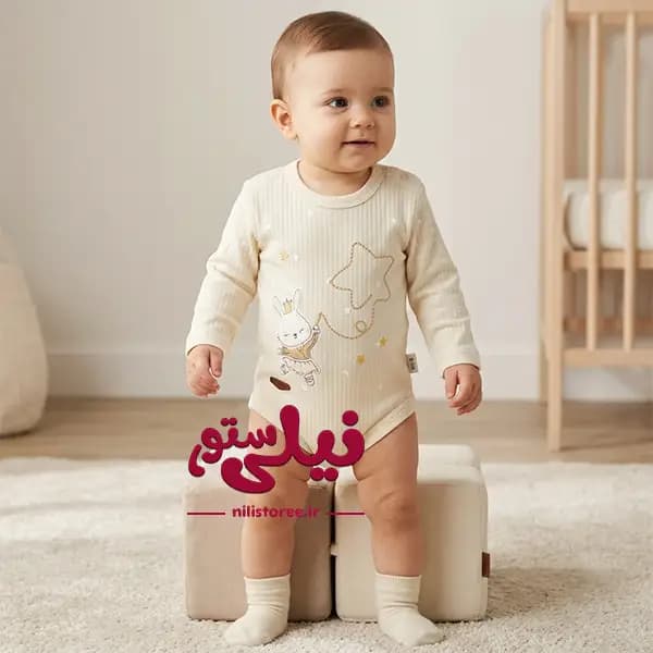 زیردکمه آستین بلند نوزاد طرح بانی برند مون بیبی Moon baby