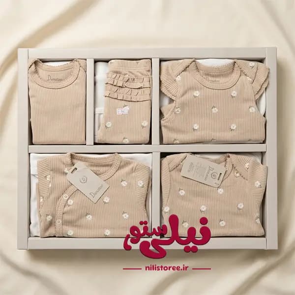 ست 19 تکه جعبه ای نوزادی طرح گل بابونه Danaloo کد 586