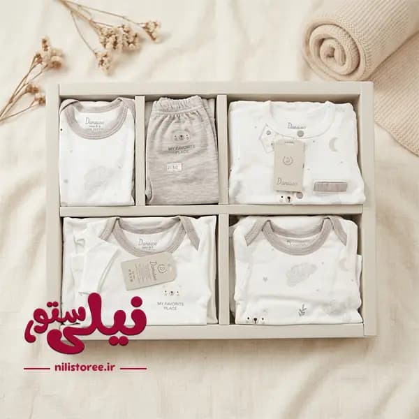ست 19 تکه جعبه ای نوزادی طرح ابر برند Danaloo کد 612