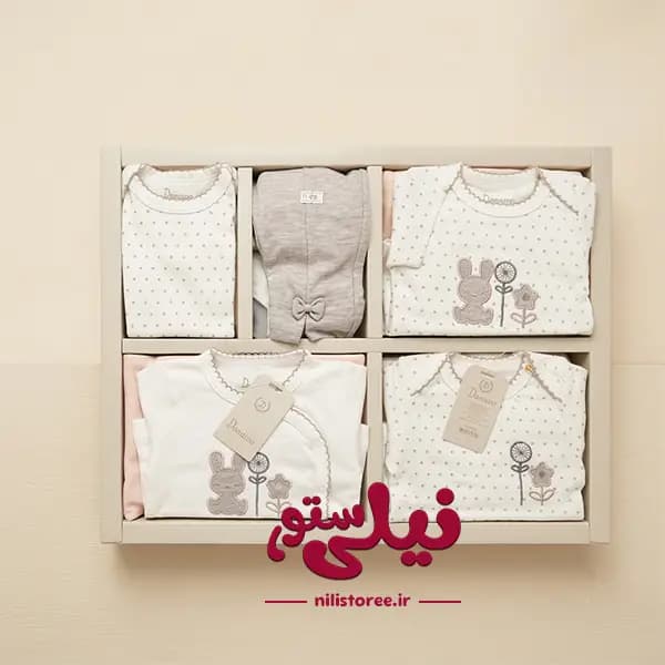 ست 19 تکه جعبه ای نوزاد طرح خرگوش و گل danaloo کد 618