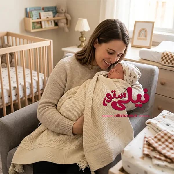 پتو کلاهدار نوزاد طرح بافت لاله زنبوری برند دلانو Dolano