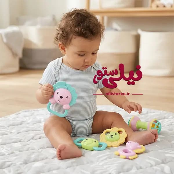 پک جغجغه جعبه ای نوزاد 5 عددی طرح شیر برند Baby Rattle کد3172 — تصویر ۲