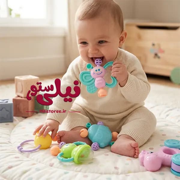 پک جغجغه جعبه ای نوزاد 5 عددی طرح دایناسور برند Baby Rattle کد 3172