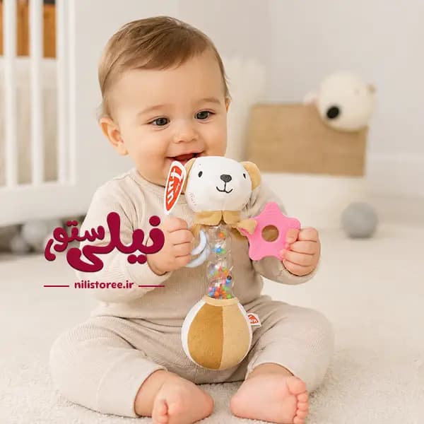 جغجغه و دندانگیر نوزاد طرح خرس کرم و ستاره برند فان بیبی Fun baby