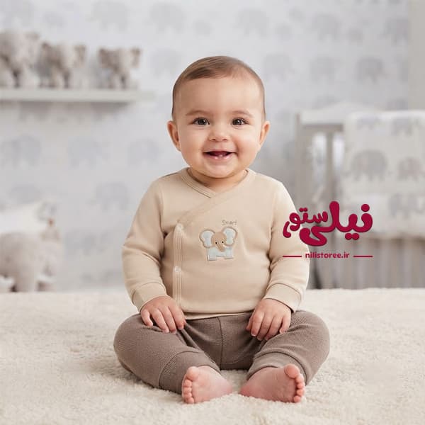 ست 5 تکه لباس نوزاد طرح فیل باهوش کد 620 برند دانالو Danaloo