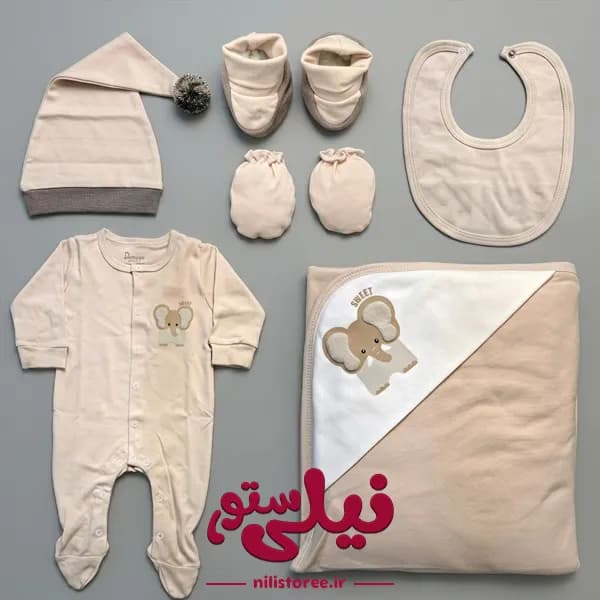 ست 7 تکه بیمارستانی برند دانالو danaloo طرح فیل باهوش کد 620 — تصویر ۲