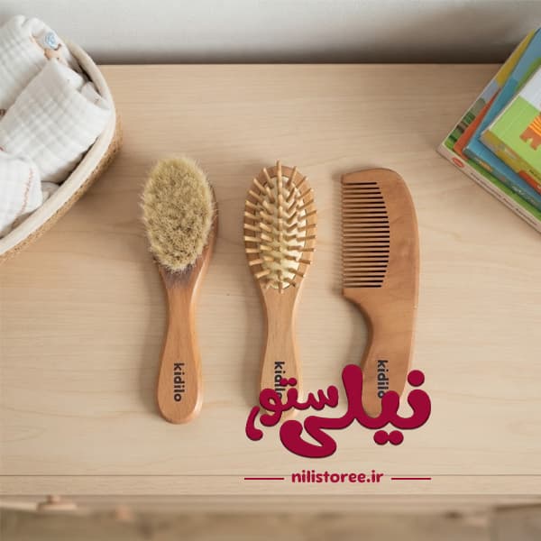 ست سه عددی شانه و برس چوبی کودک برند کیدیلو kidilo — تصویر ۲