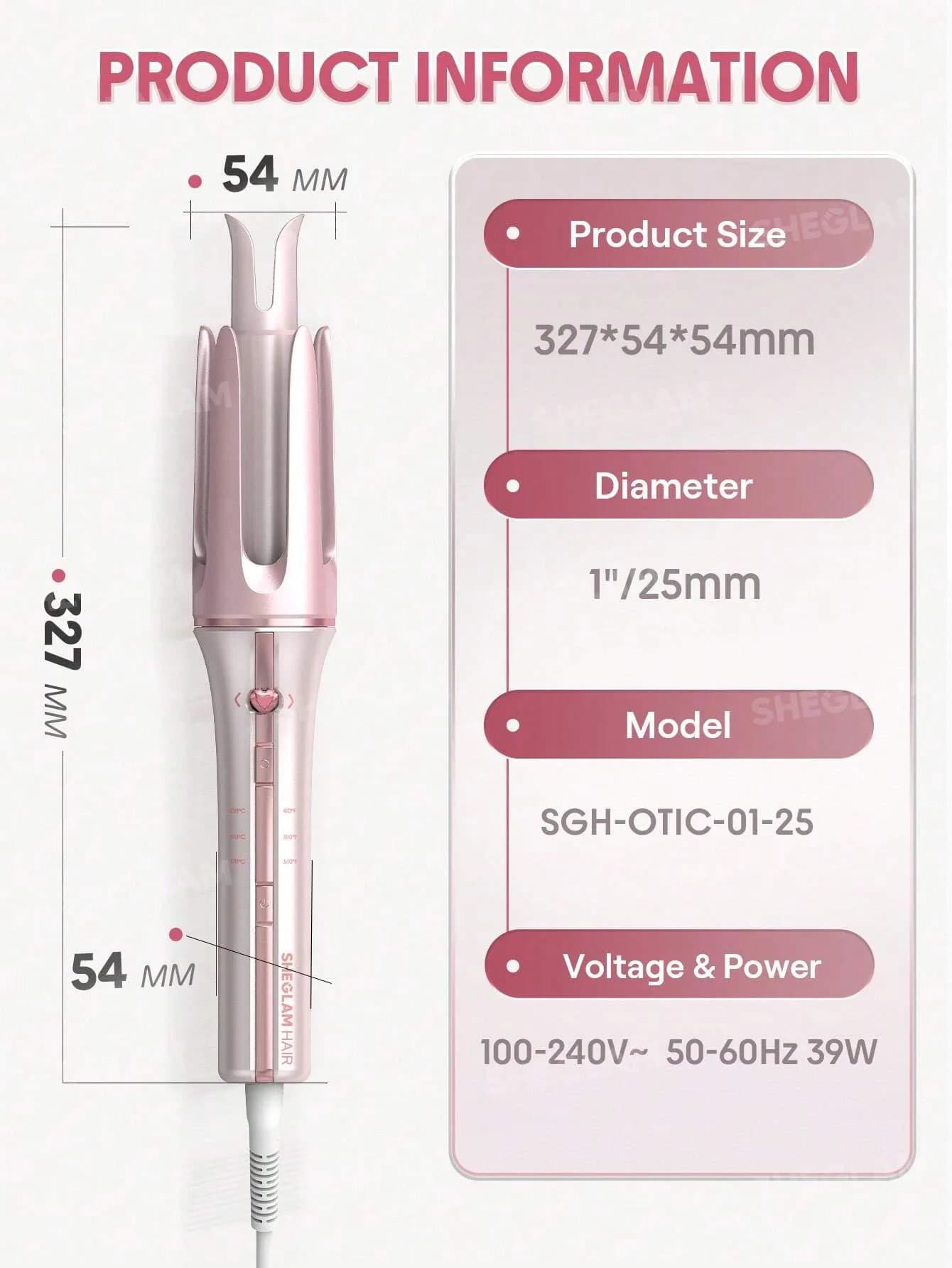 فرکننده مو شیگلم صورتی Sheglam Hair Cupid’s Charm One-Touch Instant Curler – 25mm (UK Plug) — تصویر ۳