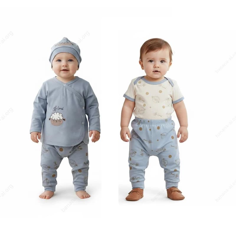 ست 4 تکه لباس راحتی نوزادی Novnini مدل Lamb