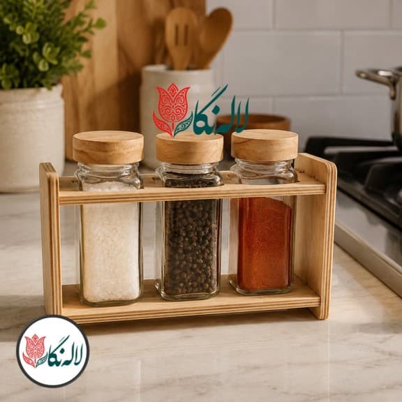 جا ادویه مکارتی چوبی 3عددی با استند رومیزی