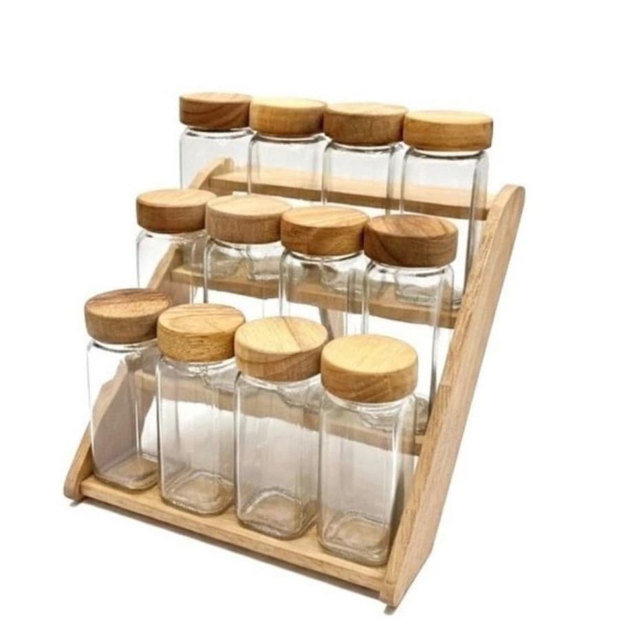 جا ادویه ای چوبی دوحالته 12 پارچه مکارتی سایز 12 همراه درب سیلیکونی ادویه پاش- لاله نگار — تصویر ۲