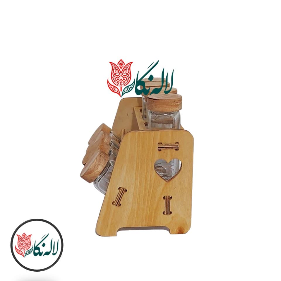 جا ادویه مکارتی 8عددی با استند چوبی همراه درب سیلیکونی ادویه پاش – لاله نگار — تصویر ۳