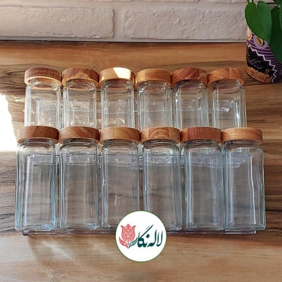 جا ادویه مکارتی درب چوبی 12 تایی با استند اکریلیک داخل کشو (لیبل-سری ادویه پاش)
