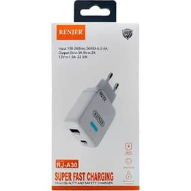 شارژر سوپرفست 22.5 وات رنجر RJ-A30 | شارژر دیواری فست شارژ PD و QC3.0RENJER