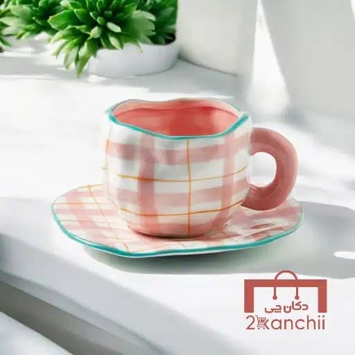 ماگ سرامیکی دفرمه پینترستی چهارخونه