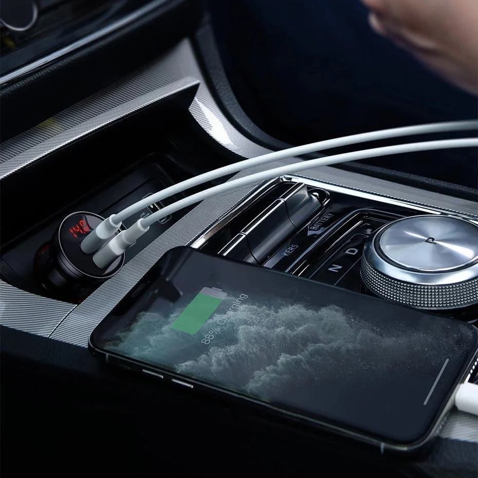 شارژر فندکی باسئوس مدل Car Charger Suit-24W به همراه کابل تبدیل microUSB/ USB-C / لایتنینگ — تصویر ۲