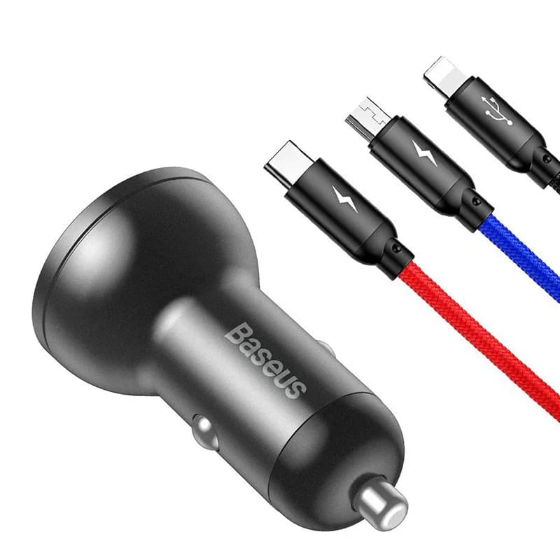 شارژر فندکی باسئوس مدل Car Charger Suit-24W به همراه کابل تبدیل microUSB/ USB-C / لایتنینگ — تصویر ۵