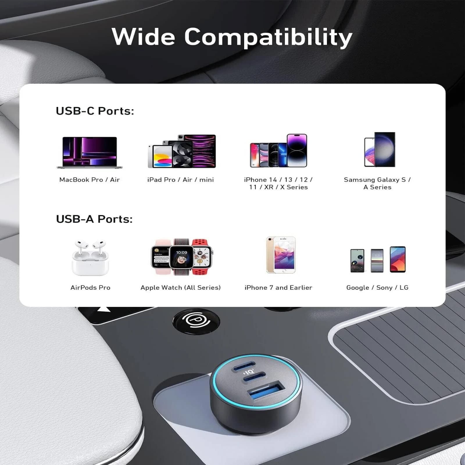شارژر فندکی 67 وات سه پورت انکر مدل A2736H11 به همراه کابل usb c — تصویر ۴