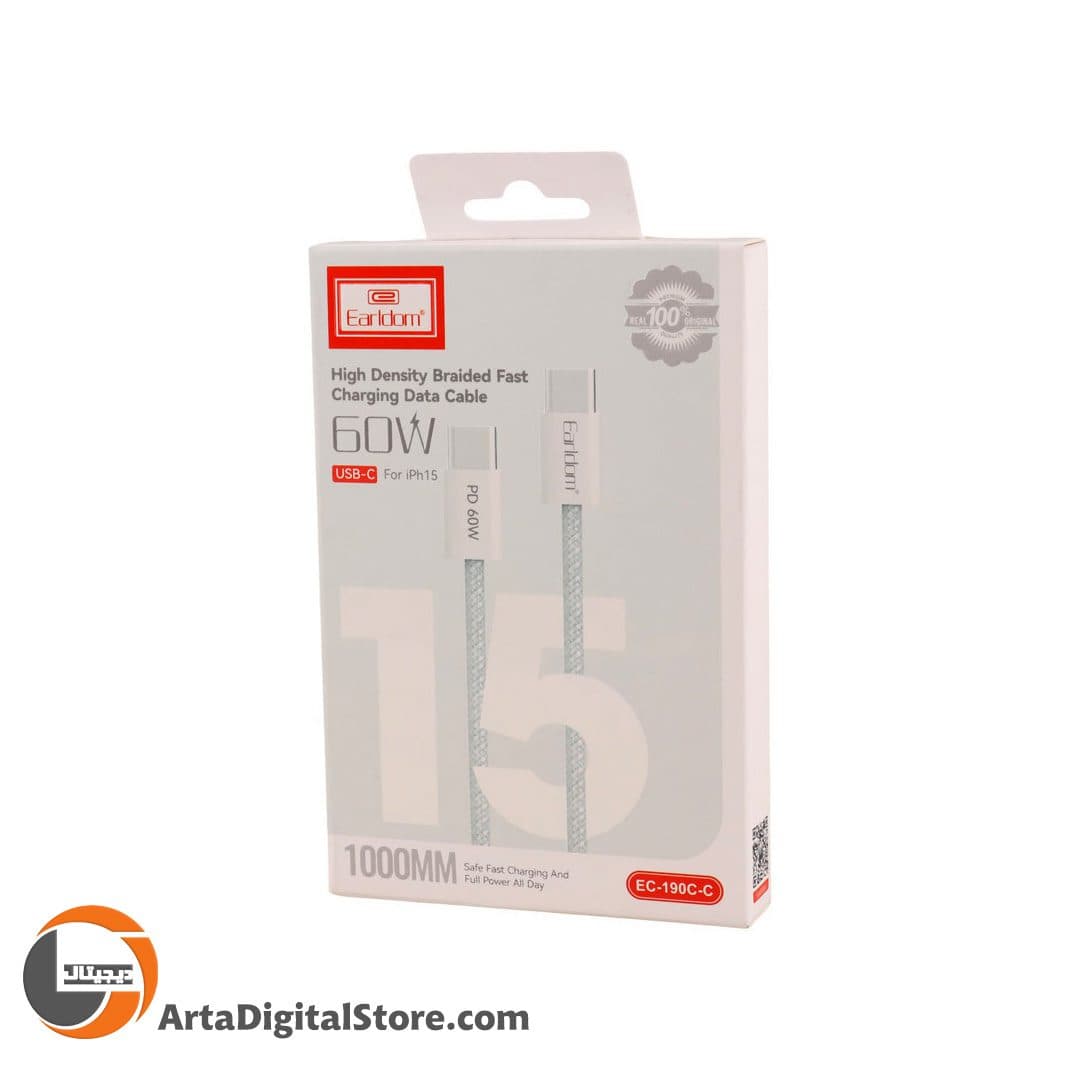 کابل تایپ سی Earldom EC-190C-C Type-C To Type-C PD 60W White طول 1m — تصویر ۳