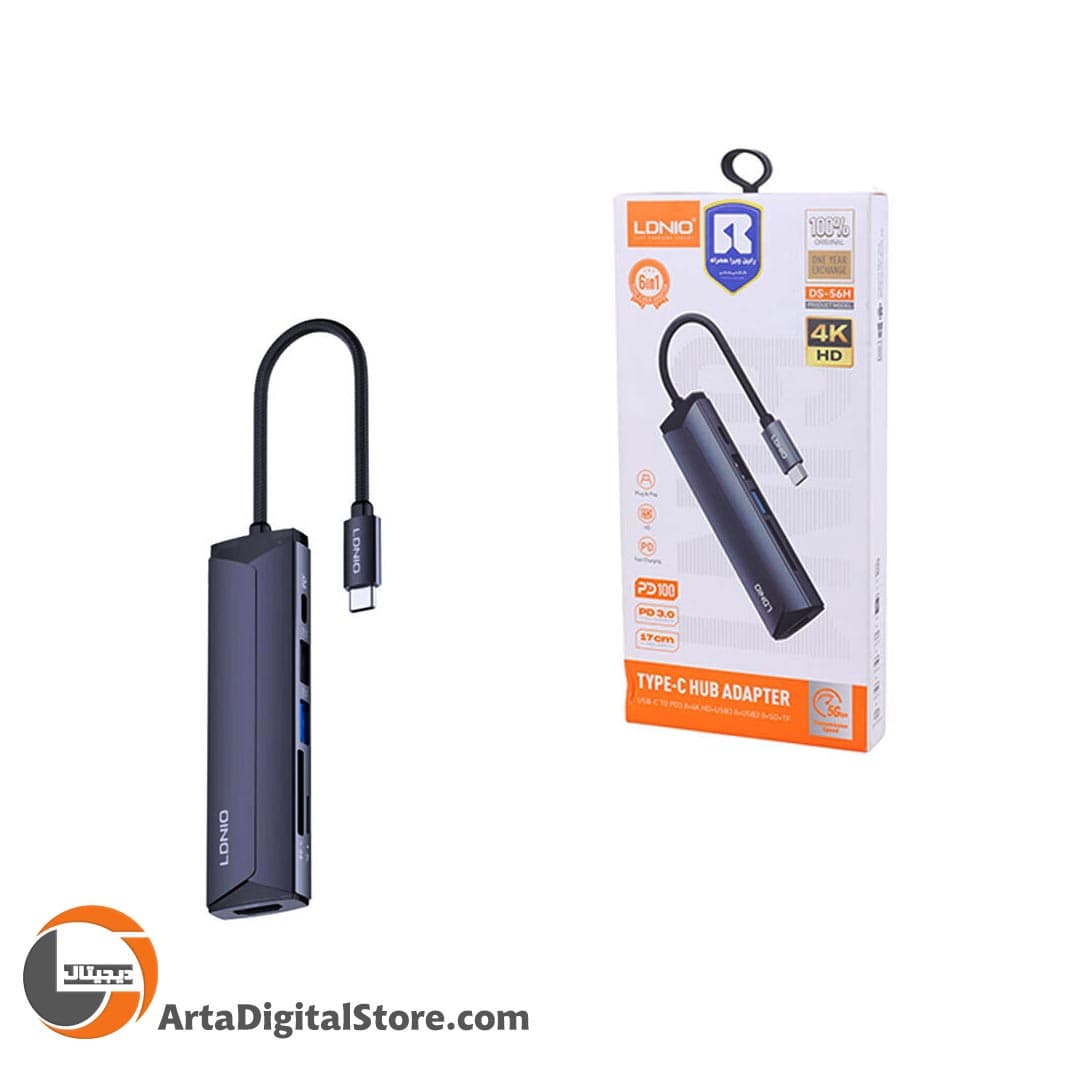 هاب تایپ سی Ldnio DS-56H Type-C To USB 3.0/USB 2.0/HDMI/SD /TF/Type-C 6Port Type-C Hub — تصویر ۴