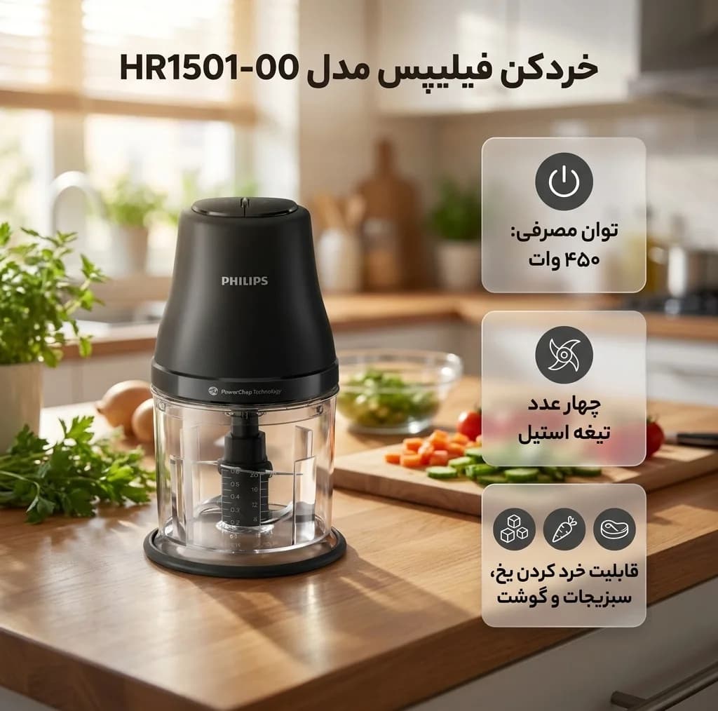 خردکن 1000 میلی‌لیتر فیلیپس مدل HR1501-00 — تصویر ۳