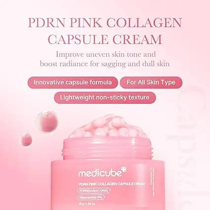 کرم کاسه‌ای کپسولی کلاژن و PDRN مدی کیوب 55 گرم (Medicube Salmon DNA PDRN Pink Collagen Capsule Cream) — تصویر ۳