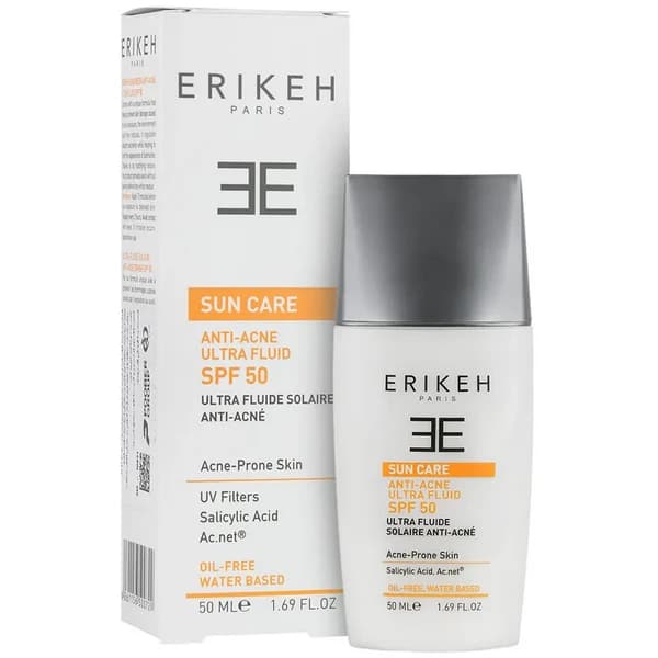 اولترا فلوئید ضدآفتاب SPF50 ضدجوش بی‌رنگ اریکه 50 میلی‌لیتر Erikeh