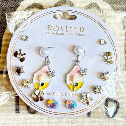 پک گوشواره پینترستی 7 عددی دخترانه فانتزی زنانه اکسسوری کیوت میناکاری وایب دریایی رویایی — تصویر ۶
