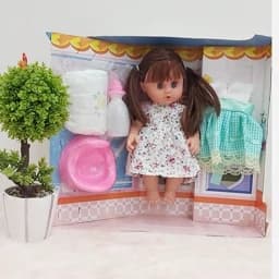 عروسک بی بی بورن جیش کن تمام گوشتی موزیکال مو کاشت با وسایل و لباس اضافه — تصویر ۶