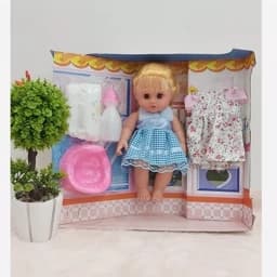 عروسک بی بی بورن جیش کن تمام گوشتی موزیکال مو کاشت با وسایل و لباس اضافه — تصویر ۵